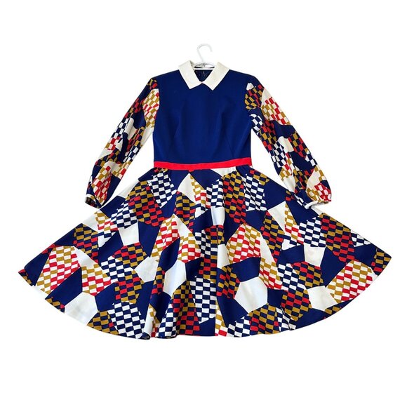 Alfred Weber 60s Vtg Dress Mod Size 8/S Geometric Multicolor Long Sleeve Gogo - Picture 2 of 16